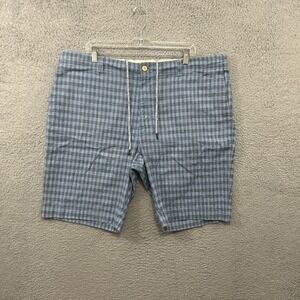 Tommy Bahama Shorts Mens 2XL XXL Blue Check Plaid Linen Elastic Waist Drawstring